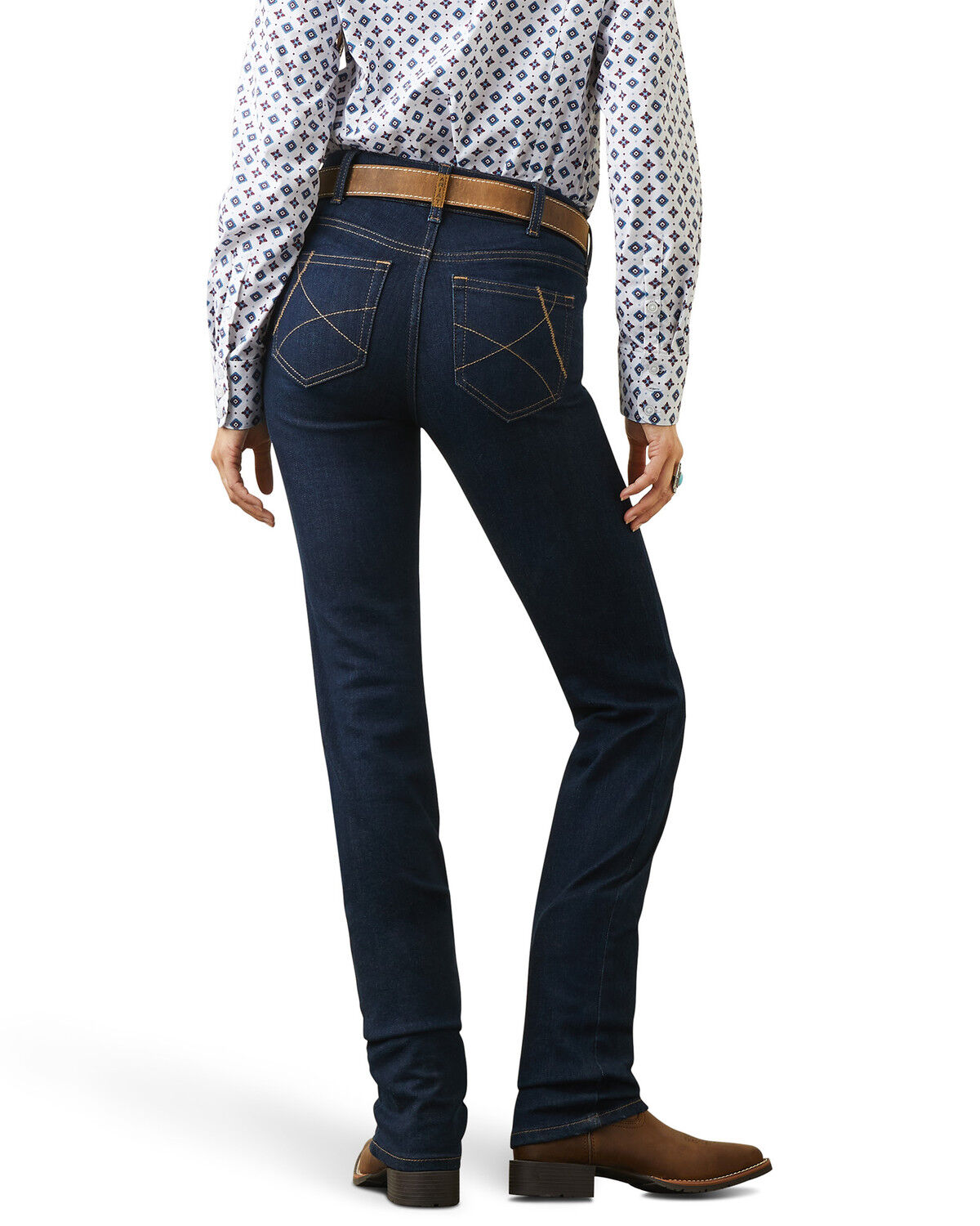 Image #3 - Ariat Women's Dark Wash Mid Rise Ella Stretch Straight Jeans, Blue, hi-res