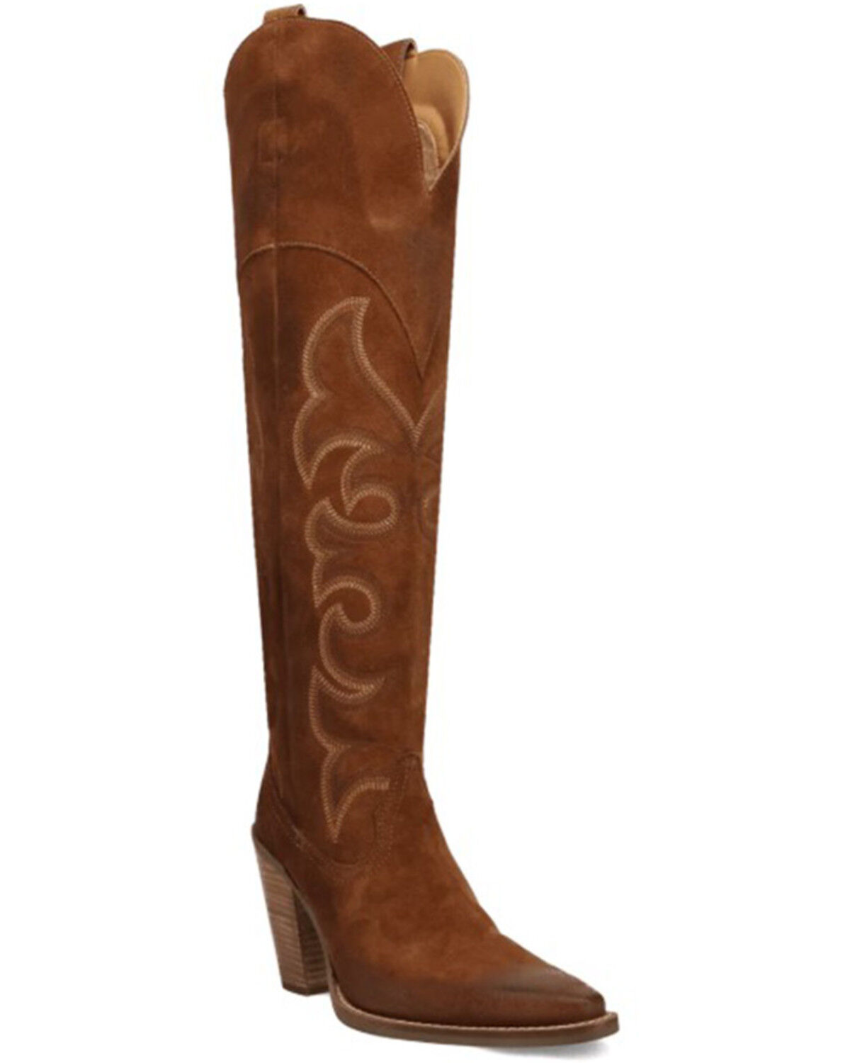 Image #1 - Dingo Women's Primadonna Suede Tall Western Boots - Round Toe, Brown, hi-res