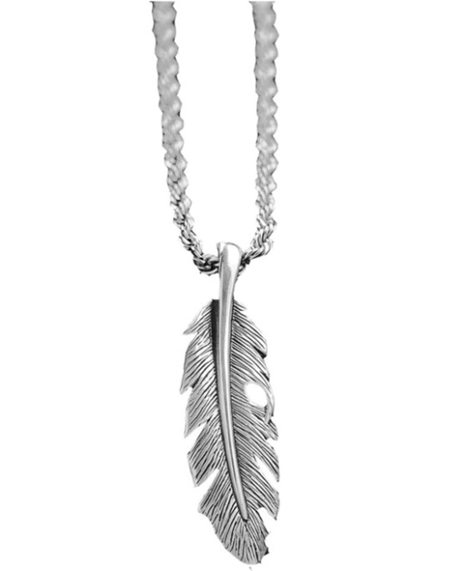 M F Western Men s Silver Twisted Feather Necklace Country