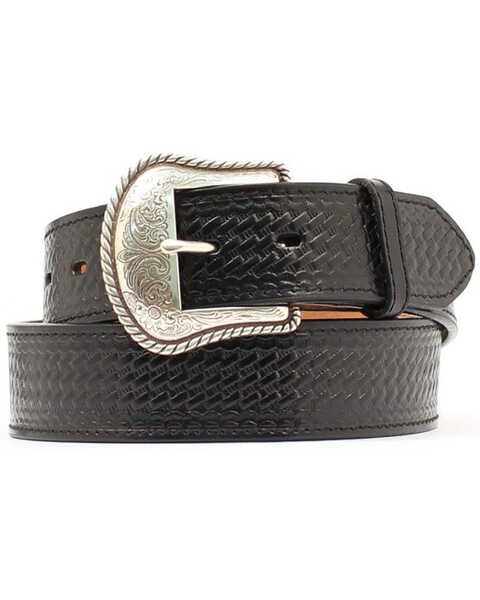Double S Basketweave Embossed Leather Belt - Big, Black, hi-res