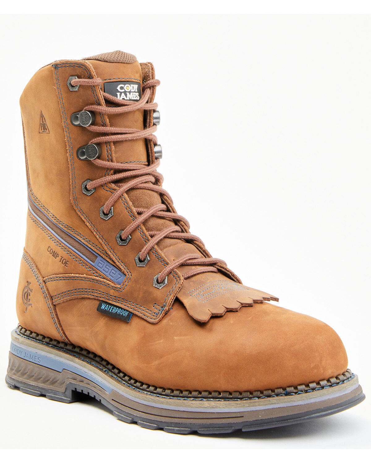 Cody James Men's 8" ASE7 Disruptor Lacer Waterproof Work Boots - Composite Toe, Brown, hi-res