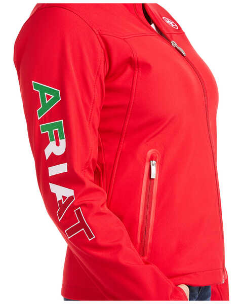 Image #4 - Ariat Women's Team Mexico Softshell Zip-Up Water Repellent Jacket , Red, hi-res