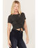 Image #2 - Shyanne Women's Tie-Front Foil Mountain Graphic Tee, Charcoal, hi-res