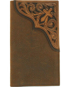 Ariat Men's Tooled Cross Leather Rodeo Wallet , Medium Brown, hi-res