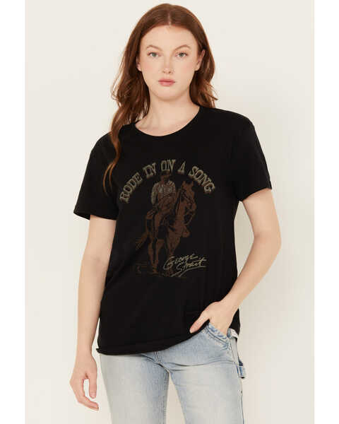 George Strait by Wrangler Women's Rode in on a Song Short Sleeve Graphic Tee, Black, hi-res