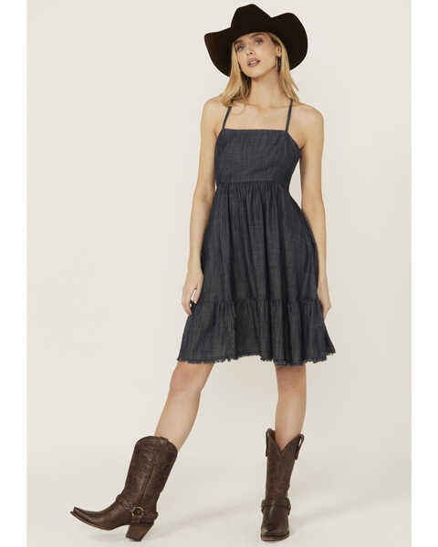 Ariat Women's Calico Chambray Tie Back Dress, Black, hi-res