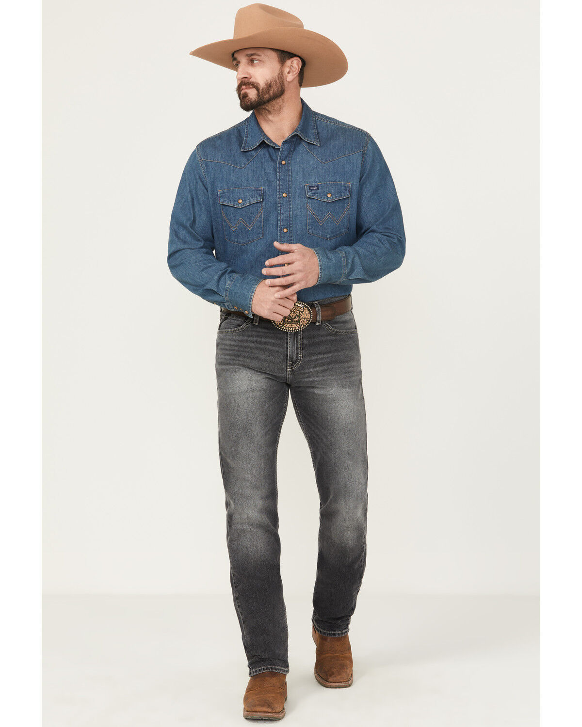 Image #1 - Ariat Men's M8 Modern Rolland Straight Slim Stretch Denim Jeans, Grey, hi-res