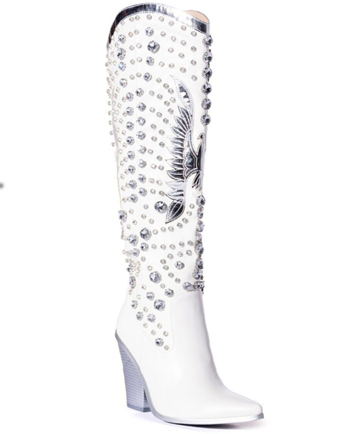 Image #1 - Azalea Wang Women's Upbeat Rhinestone Western Boots - Snip Toe, White, hi-res
