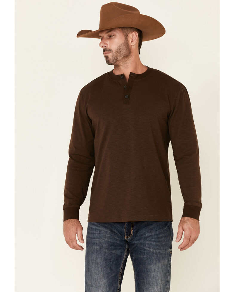 Cody James Men's Solid Dark Brown Impulse Long Sleeve Henley Shirt   , Dark Brown, hi-res