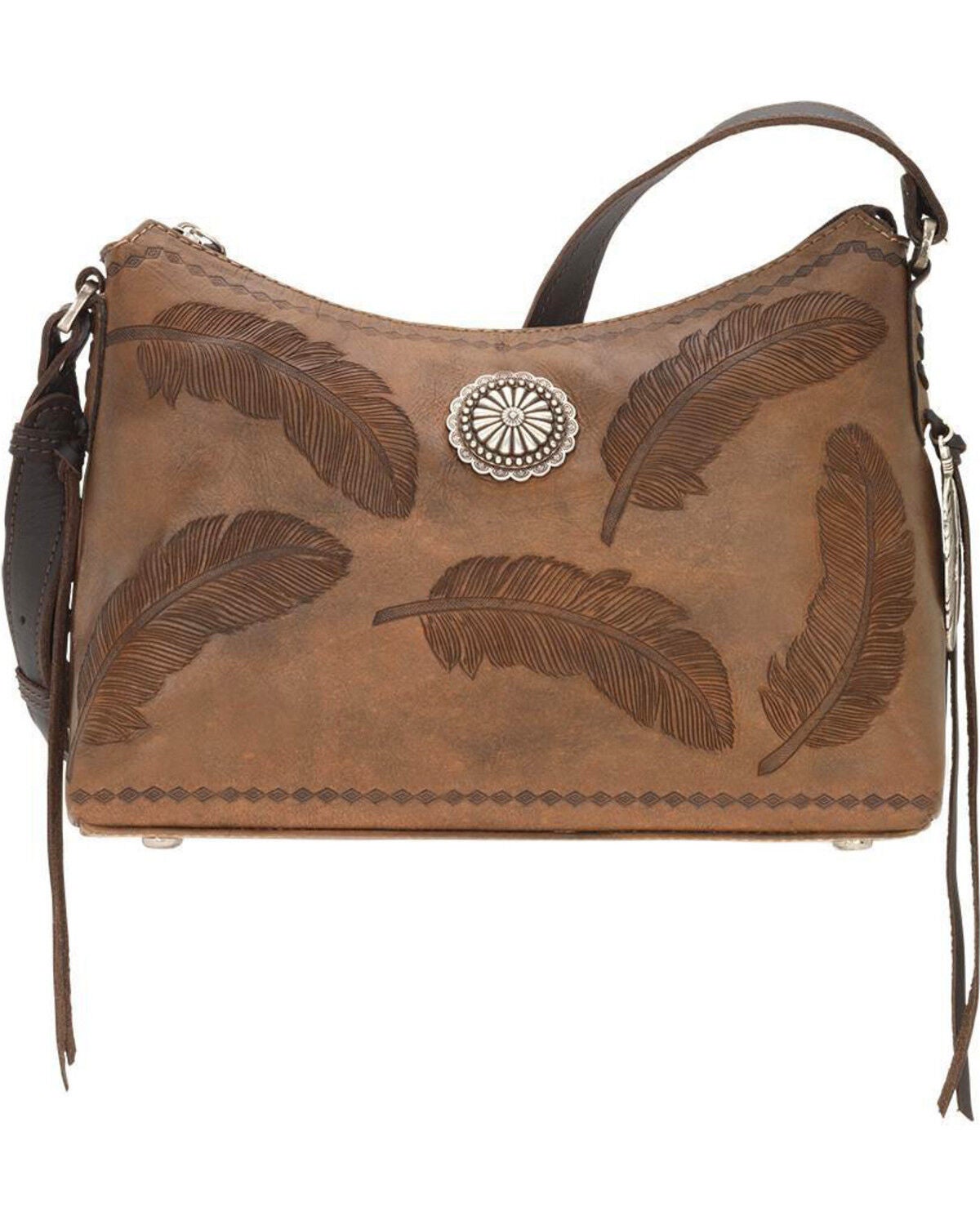 American West Women's Sacred Bird Shoulder Bag, Distressed Brown, hi-res