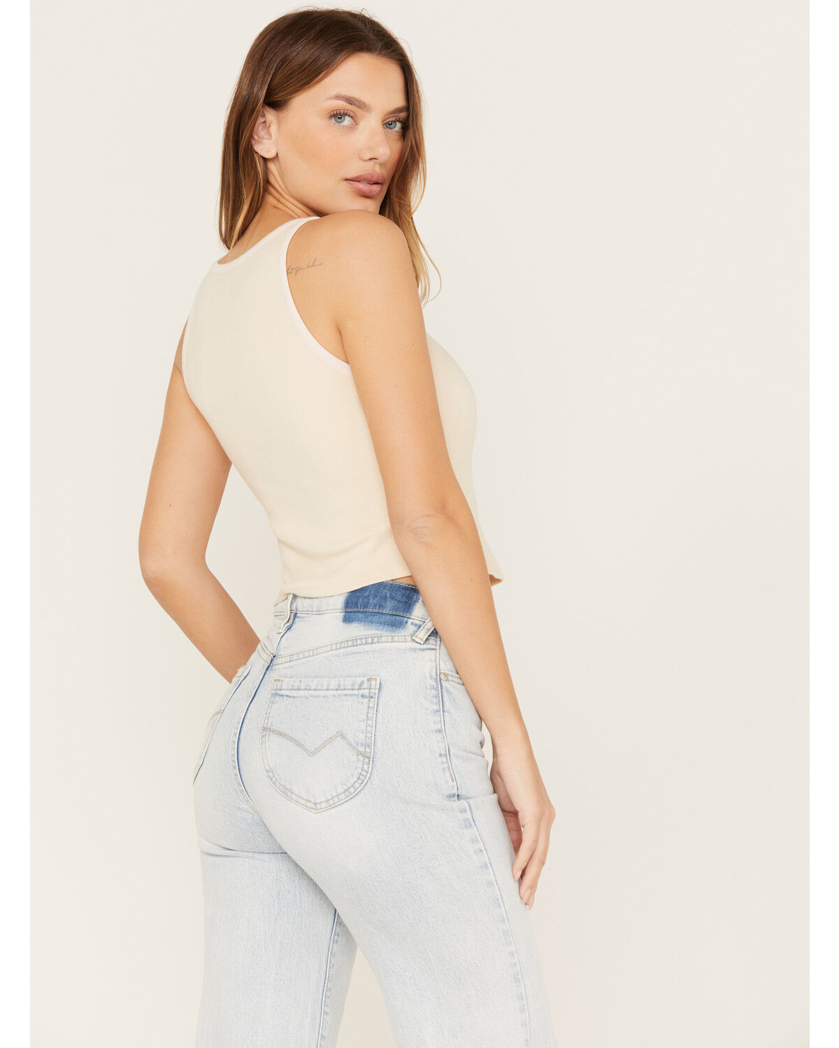 Image #4 - Cleo + Wolf Women's Cropped Ribbed Tank Top, Sand, hi-res
