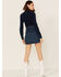 Image #4 - Rock & Roll Denim Women's Dark Wash Studded Belted Western Denim Mini Skirt, Blue, hi-res