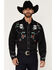 Image #1 - Scully Men's Skull & Roses Embroidered Retro Long Sleeve Western Shirt, Black, hi-res