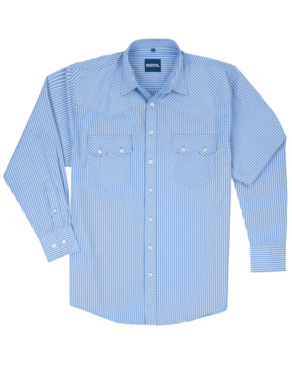 Image #1 - Resistol Men's Weston Striped Print Short Sleeve Button Down Western Shirt, Light Blue, hi-res