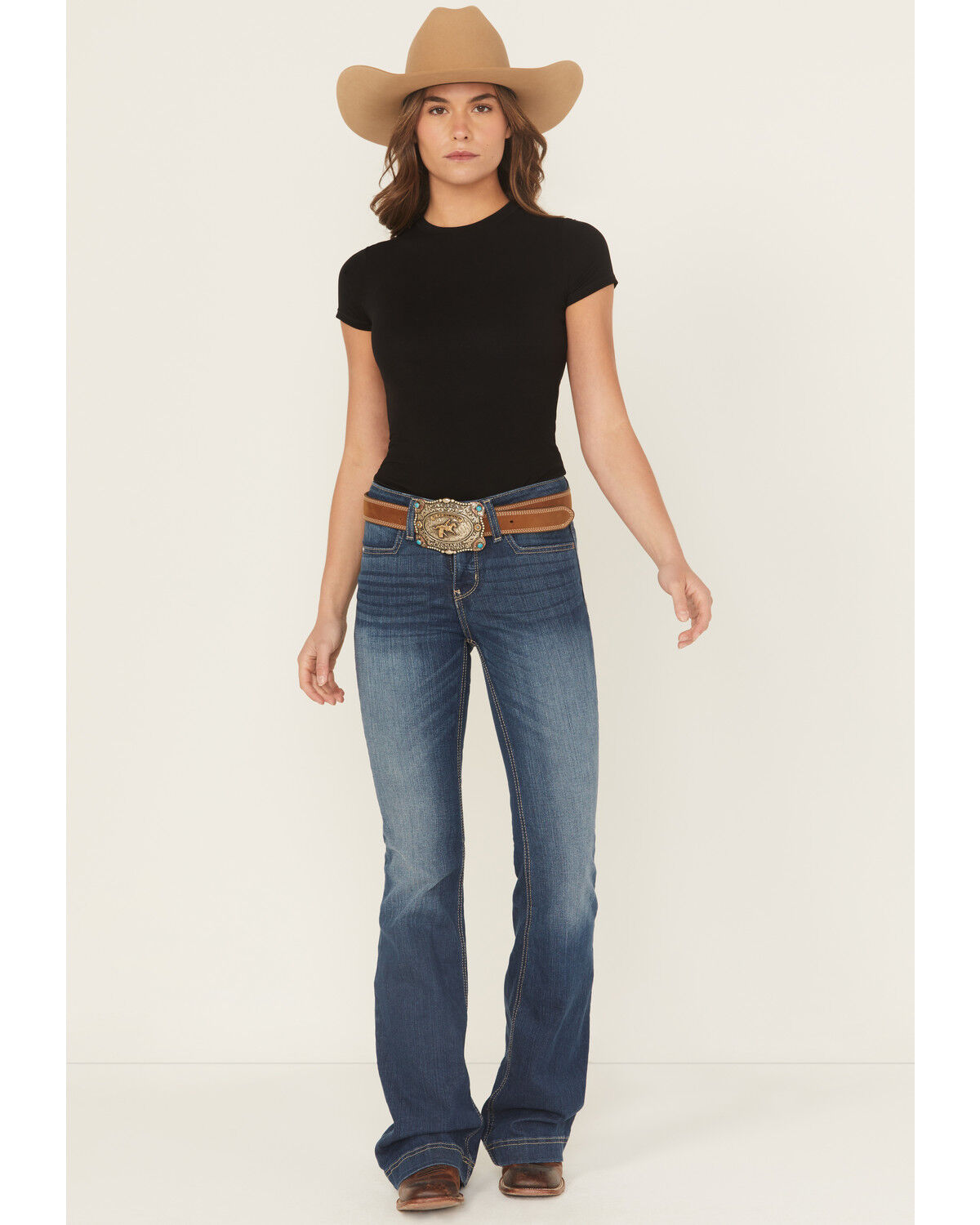 Image #1 - Cinch Women's Lynden Medium Wash Mid Rise Trouser Stretch Denim Jeans, Medium Wash, hi-res