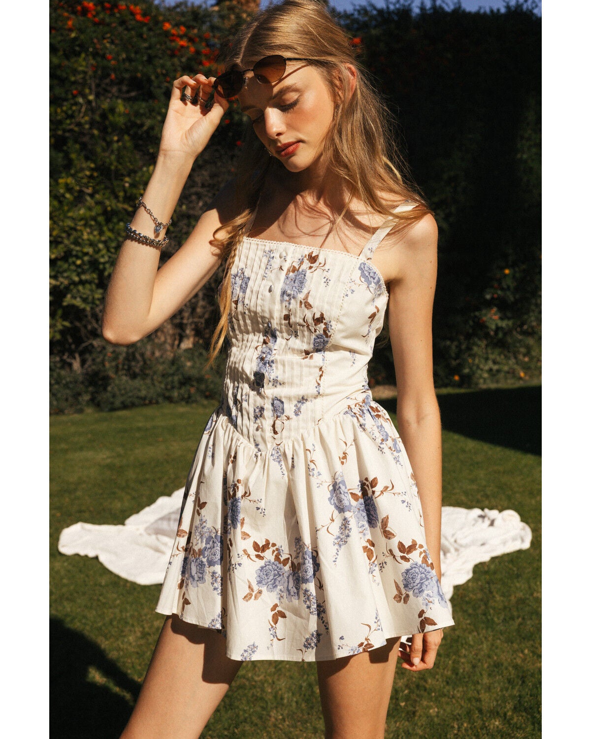 Image #2 - Cleo + Wolf Women's Floral Print Sleeveless Button-Down Pintuck Mini Dress, White, hi-res
