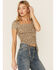 Image #1 - Wild Moss Women's Olive Short Sleeve Cinch Front Paisley Print Knit Top , Olive, hi-res