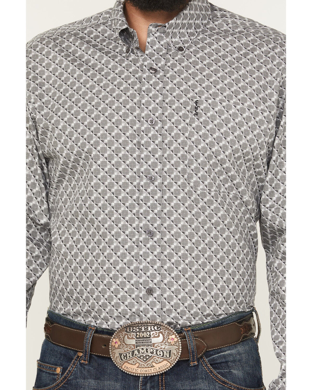 Image #3 - Cinch Men's Modern Fit Geo Print Long Sleeve Button-Down Western Shirt, Grey, hi-res
