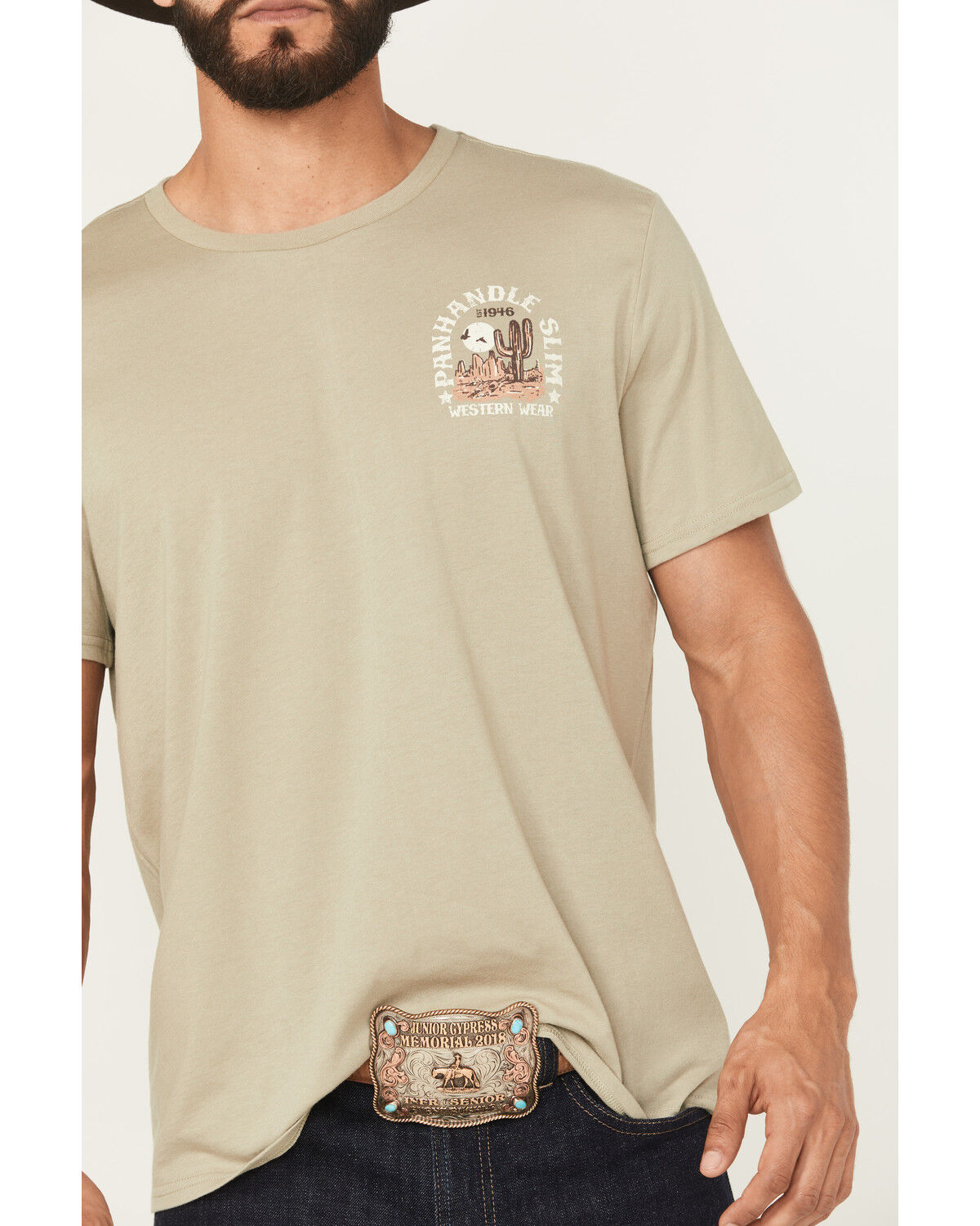Image #4 - Panhandle Slim Men's Desert Short Sleeve Graphic T-Shirt, Sage, hi-res