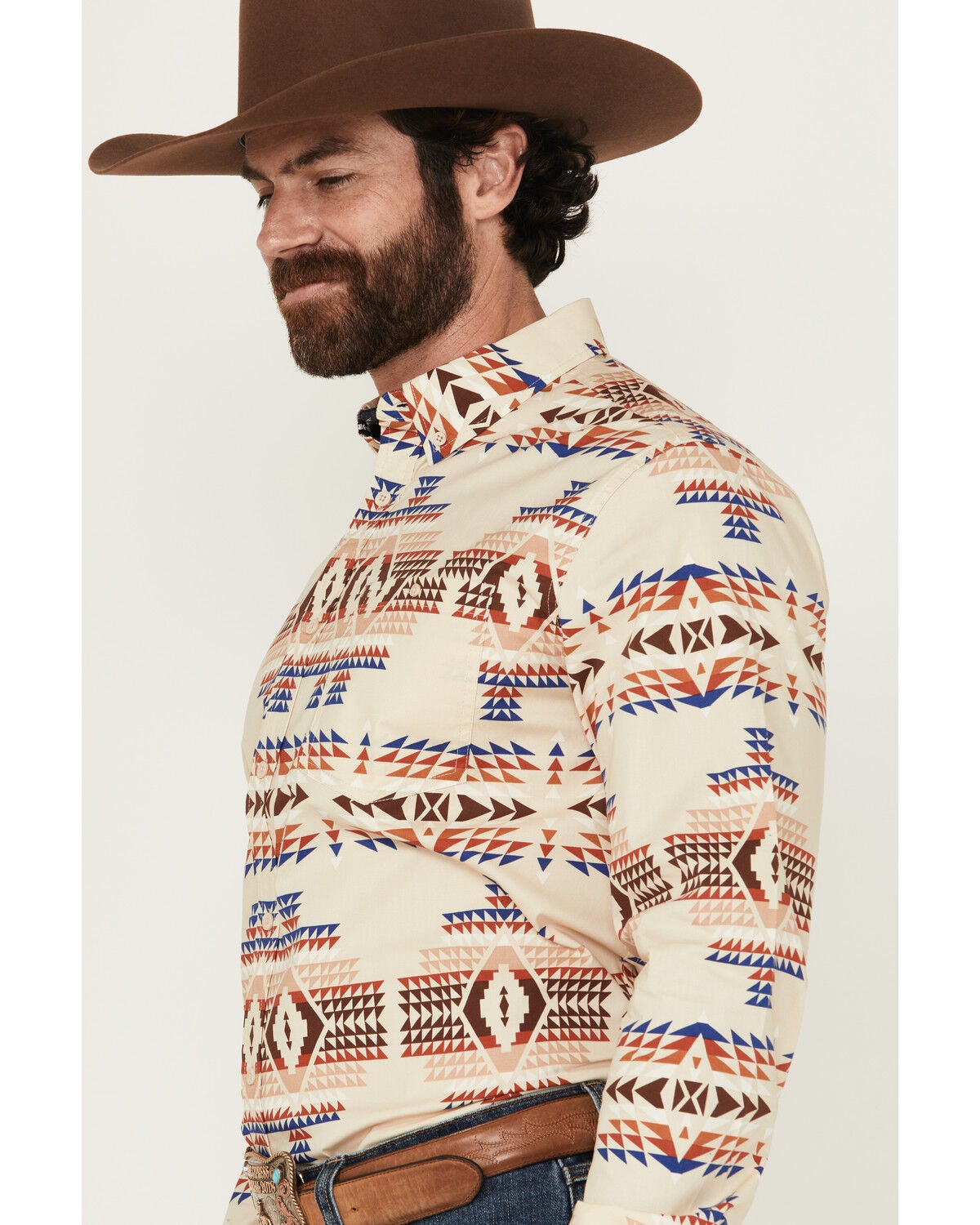 Image #2 - RANK 45&reg; Men's Pablo Southwestern Print Long Sleeve Button-Down Western Shirt, Cream, hi-res