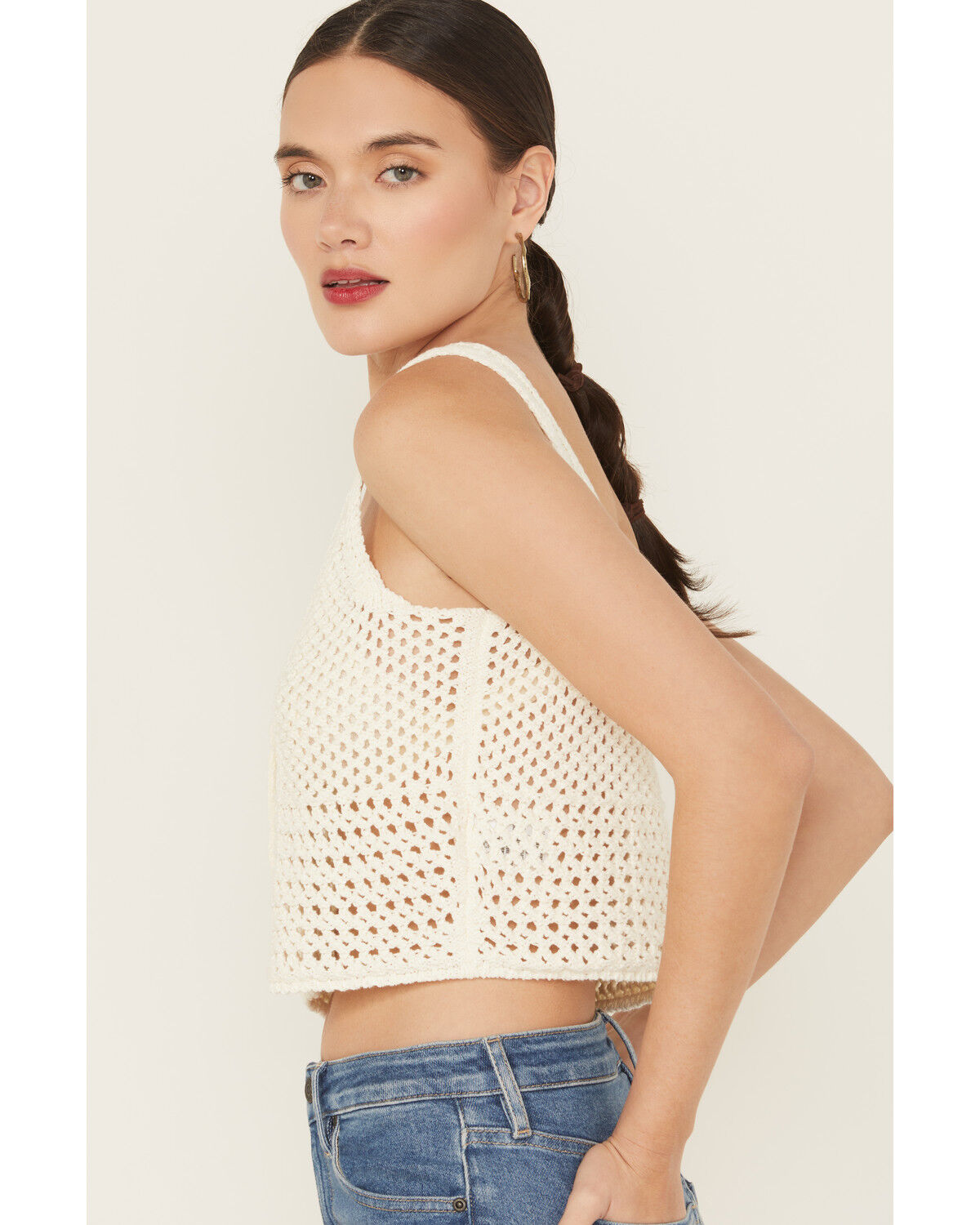 Image #3 - Idyllwind Women's Rockwall Open Weave Cropped Sweater Tank, Ivory, hi-res