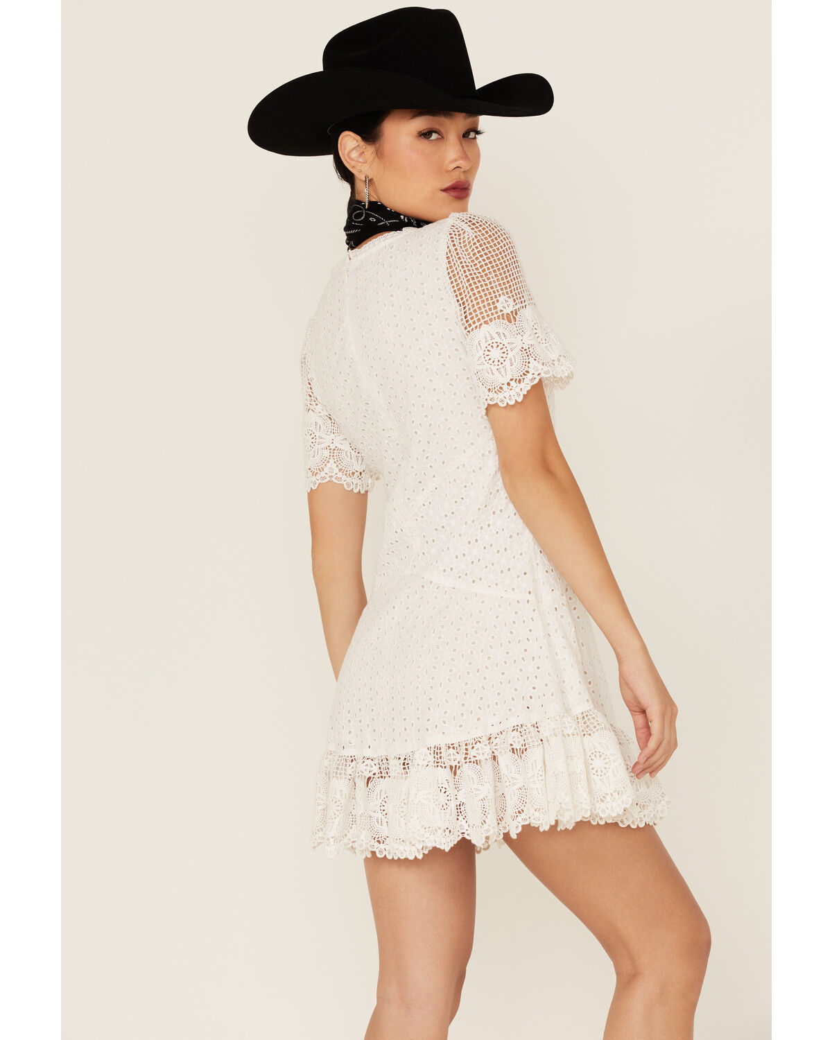 Image #4 - Maia Bergman Women's Ori Crochet Eyelet Short Sleeve Mini Dress, White, hi-res
