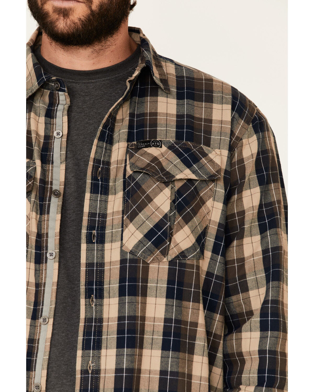 Image #3 - ATG&trade; by Wrangler All Terrain Men's Dark Sapphire Plaid Thermal Lined Long Sleeve Western Flannel Shirt , , hi-res