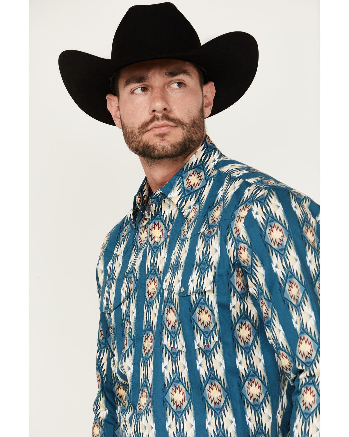 Image #2 - Wrangler Men's Checotah Long Sleeve Pearl Snap Western Shirt - Tall, Blue, hi-res