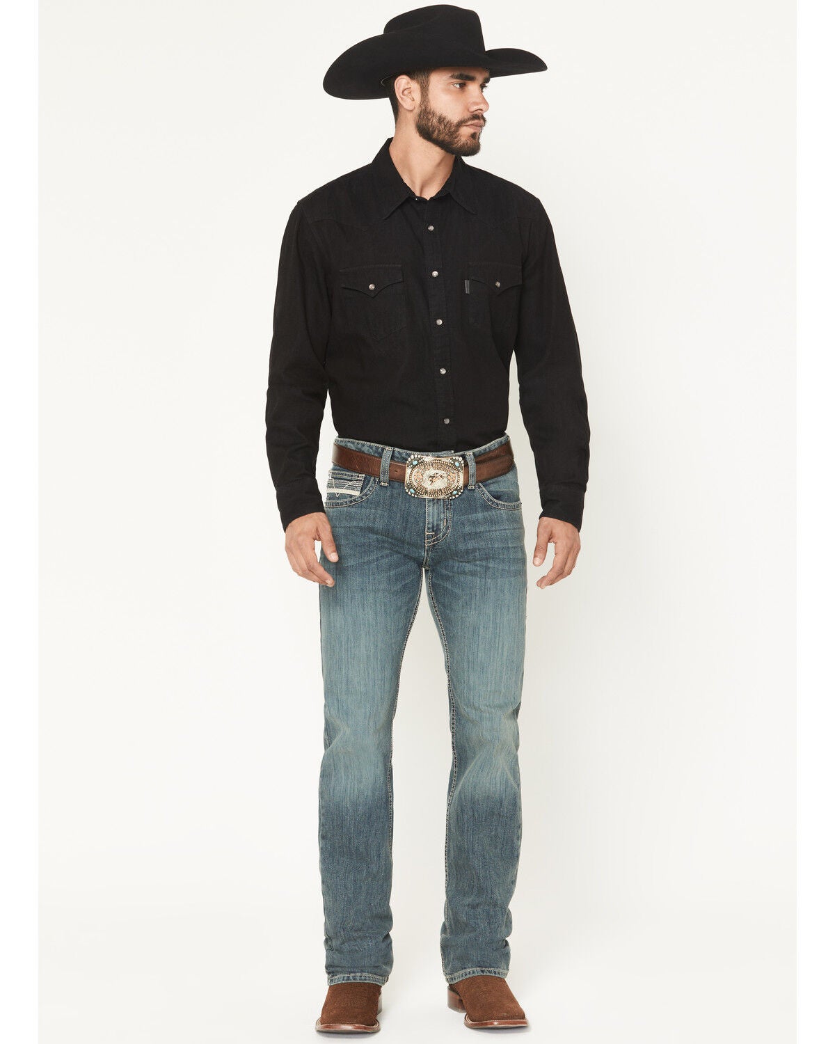 Rock & Roll Denim Men's Pistol Medium Vintage Wash Straight Stretch Denim Jeans, Medium Wash, hi-res