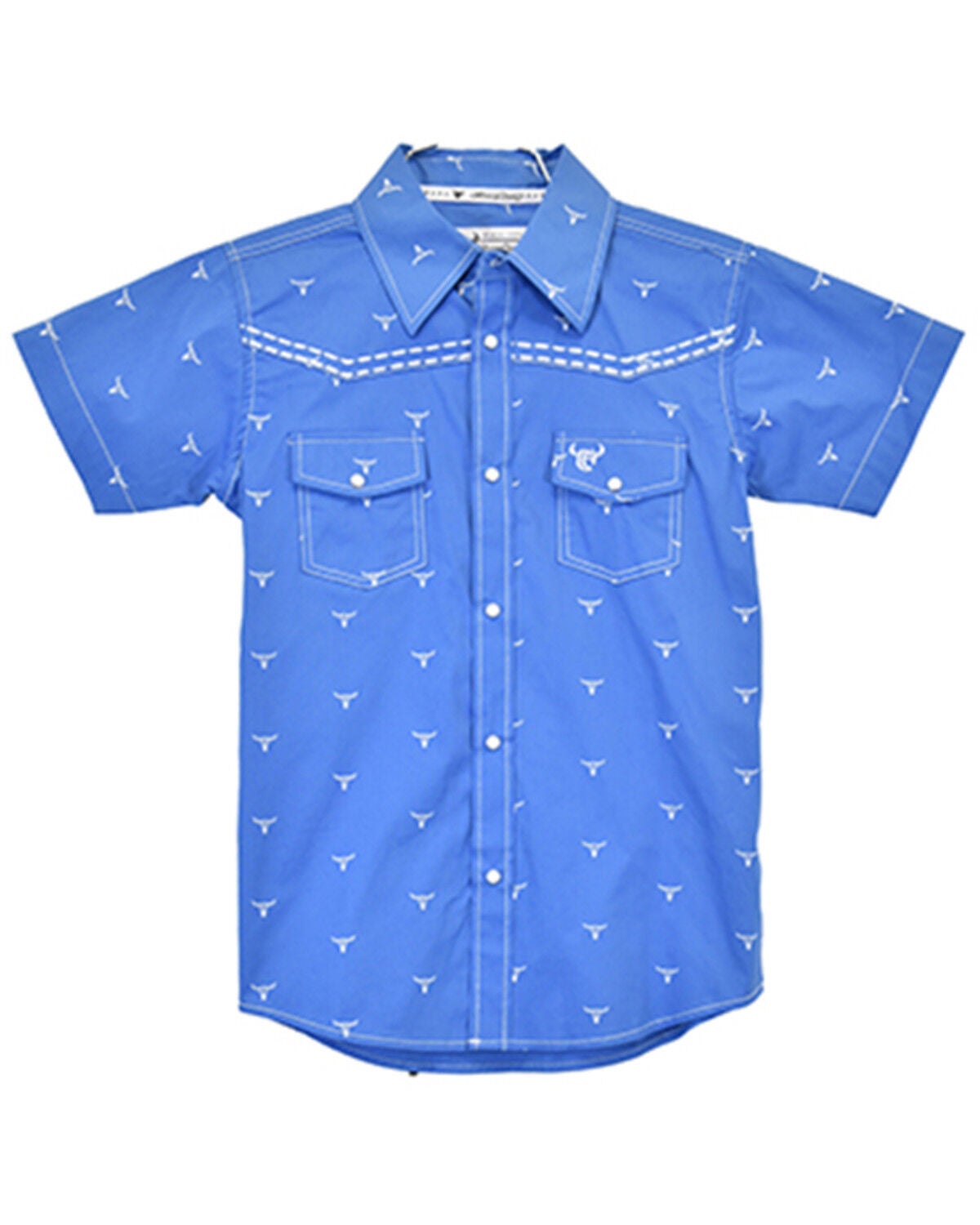 Image #1 - Cowboy Hardware Boys' Scattered Skull Short Sleeve Snap Western Shirt, Blue, hi-res