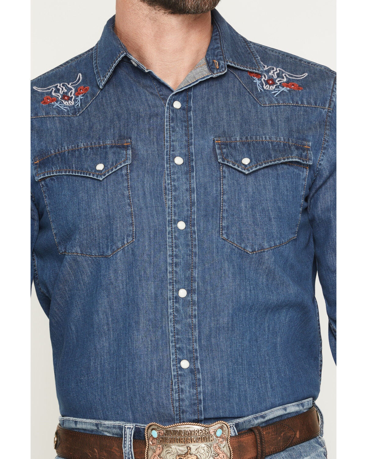 Image #3 - Pendleton Men's Dark Wash Gambler Long Sleeve Snap Denim Western Shirt, Dark Wash, hi-res