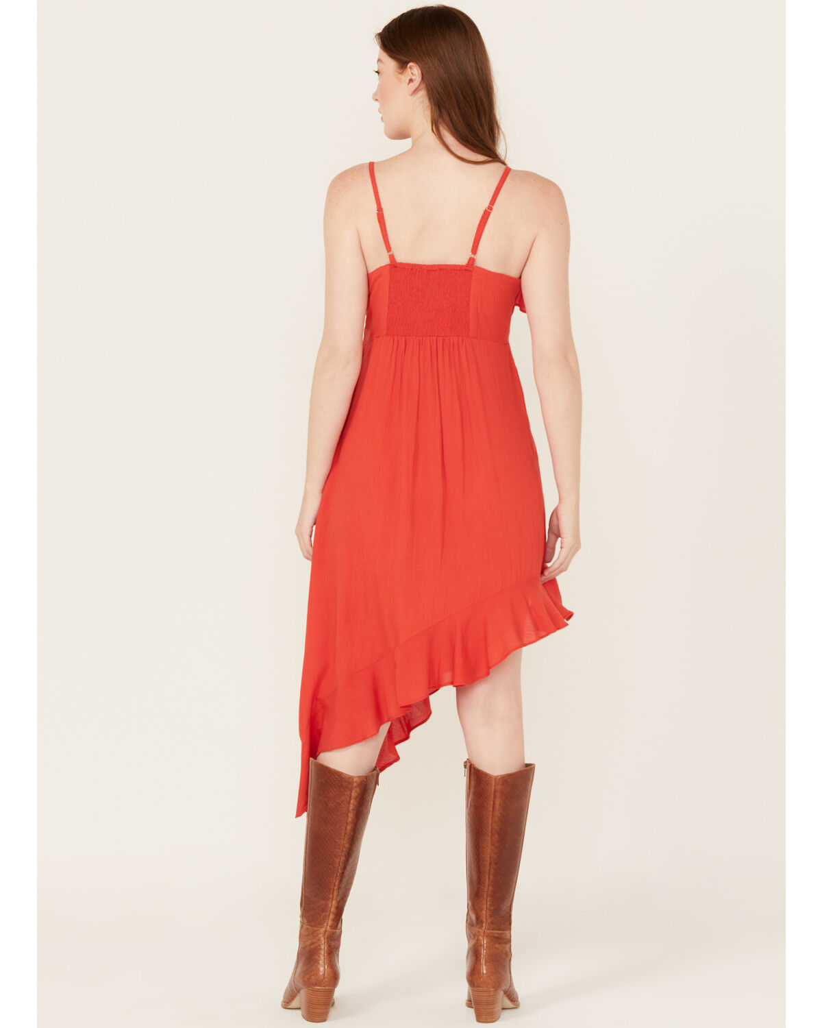 Image #4 - Angie Women's Solid Ruffle Hem Sleeveless Mini Dress, Red, hi-res