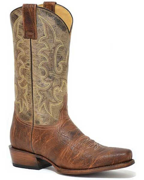 Stetson Men's Obediah Bison Vamp Western Boots - Narrow Square Toe , Brown, hi-res