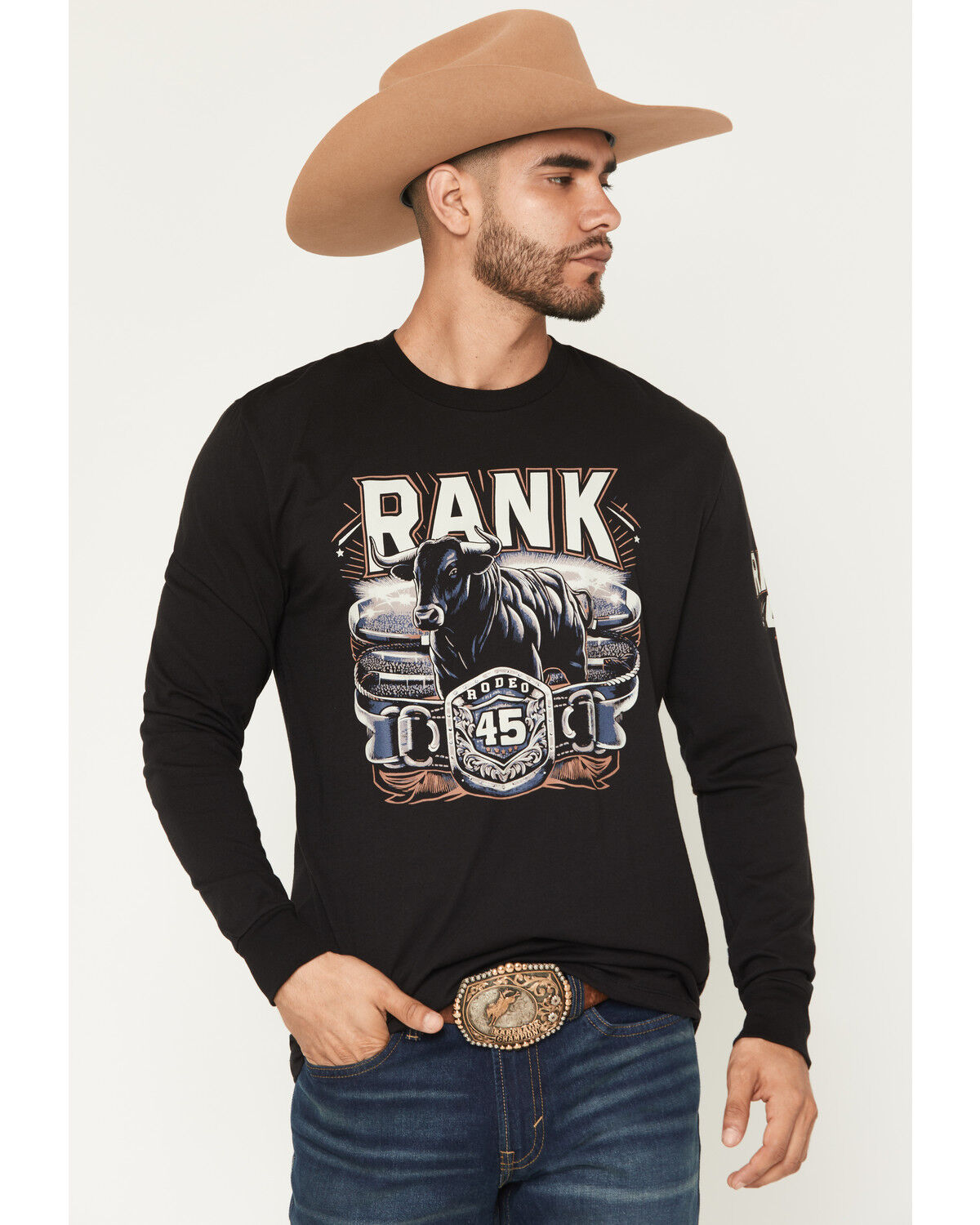 Image #1 - RANK 45® Men's Buckle Up Long Sleeve Graphic T-Shirt, Black, hi-res