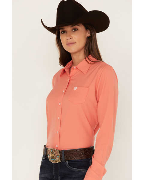 Image #2 - Cinch Women's Long Sleeve Button Down ARENAFLEX Western Core Shirt, Coral, hi-res