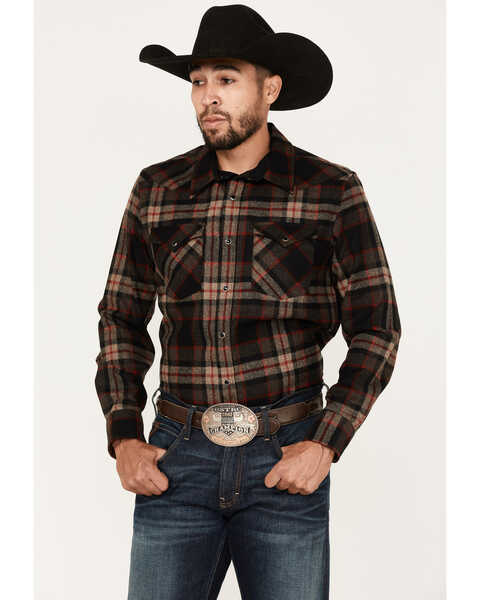 Pendleton Men's Canyon Plaid Long Sleeve Western Flannel Shirt , Brown, hi-res