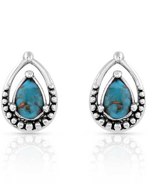 Image #1 - Montana Silversmiths Women's Oyster Turquoise Silver Teardrop Earrings, Turquoise, hi-res