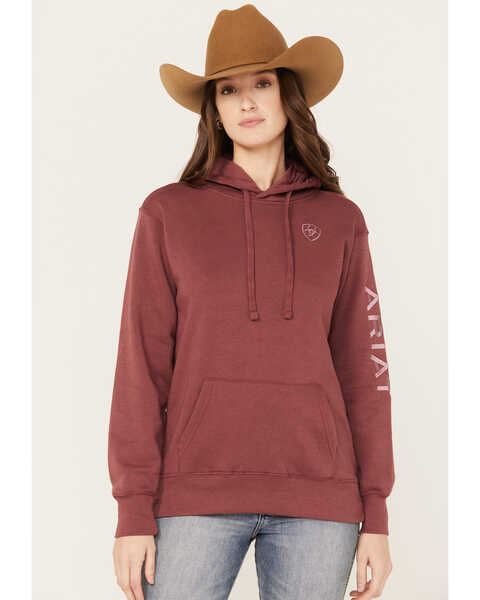 Ariat Women's Boot Barn Exclusive Embroidered Logo Hoodie, Maroon, hi-res