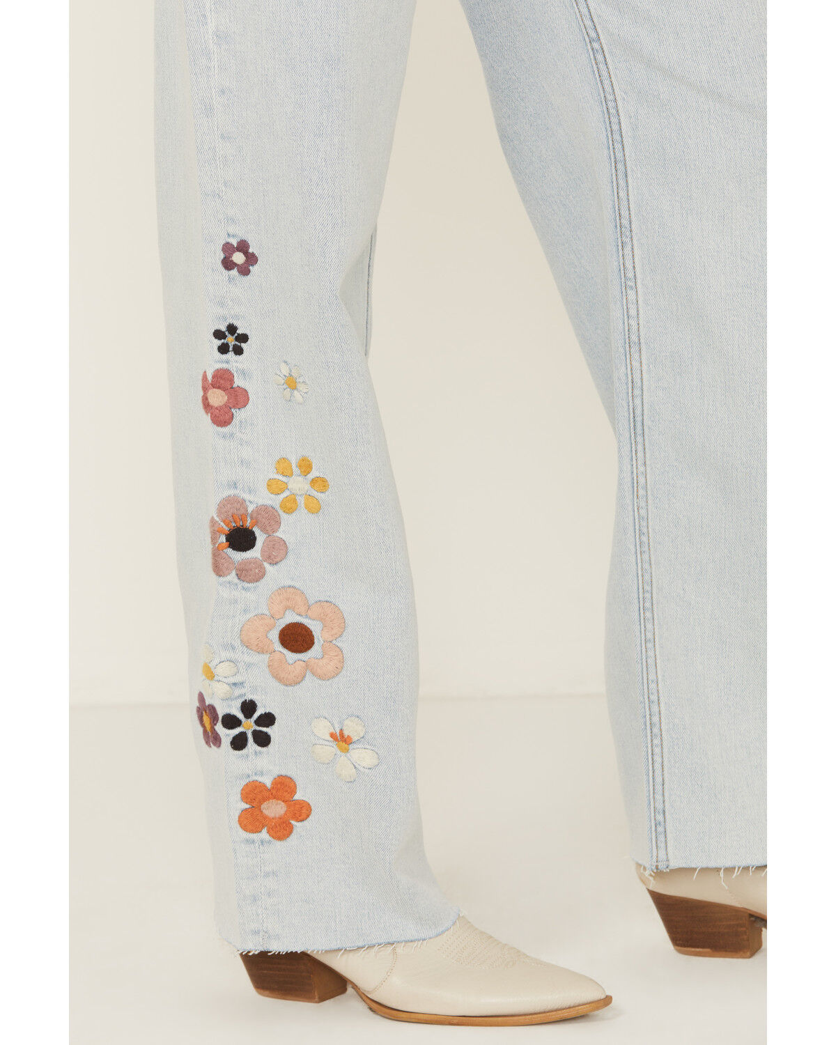 Image #2 - Driftwood Women's Callie X Boogie Nights Light Wash High Rise Floral Embroidered Straight Stretch Denim Jeans, Light Wash, hi-res