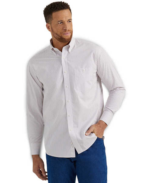 Wrangler Men's Bucking Cancer Geo Print Long Sleeve Button-Down Western Shirt - Tall , White, hi-res
