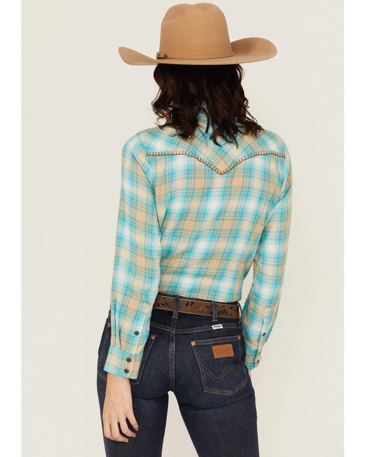 Image #4 - Ariat Women's Plaid Print Long Sleeve Snap Western Shirt, Tan, hi-res