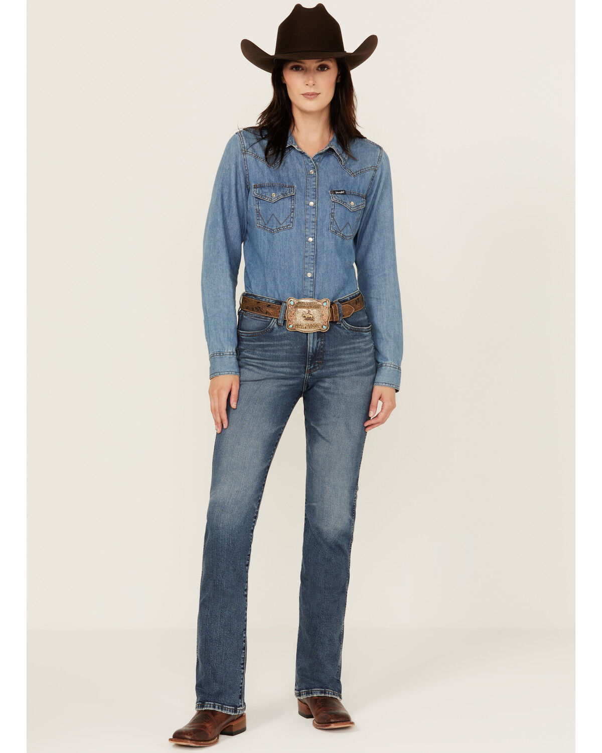 Image #1 - Wrangler Retro Women's Abigail Medium Wash High Rise Slim Stretch Bootcut Jeans, Medium Wash, hi-res