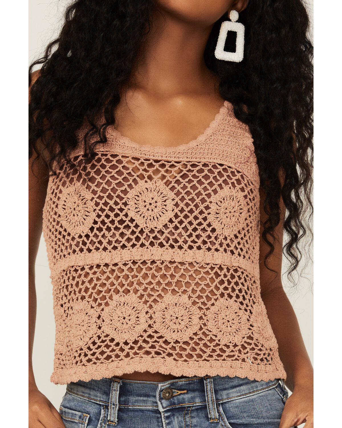 Image #3 - Saints & Hearts Women's Crochet Pattern Tank, Peach, hi-res