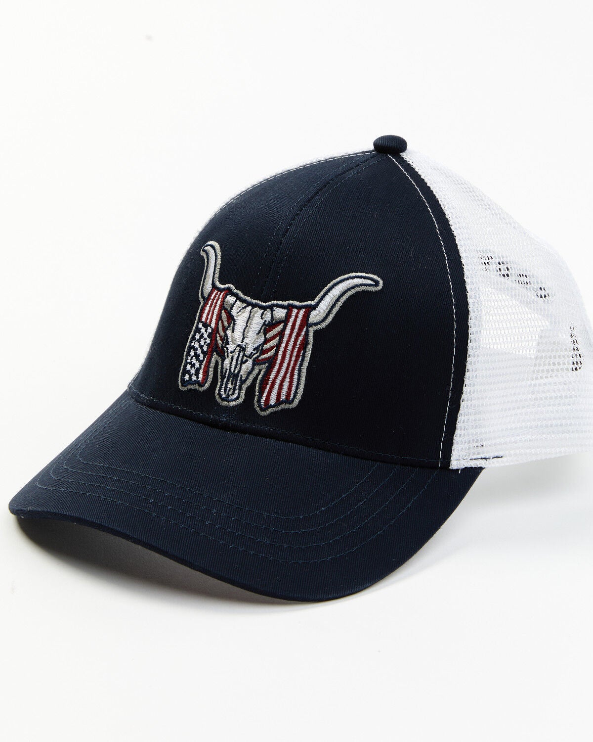 Cody James Men's Long Horn Skull Flag Embroidered Ball Cap, Navy, hi-res