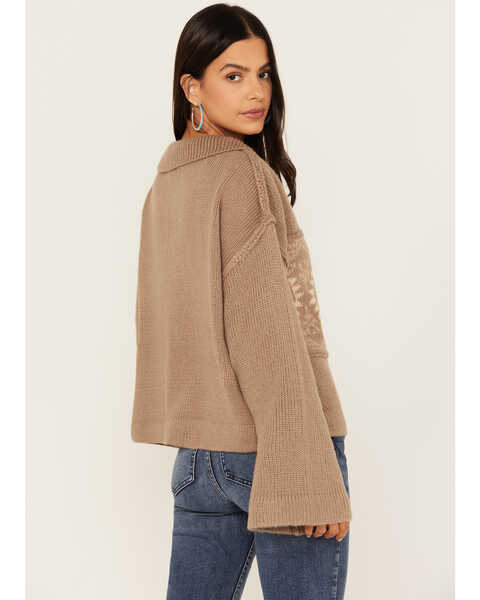 Image #4 - Miss Me Women's Southwest Bell Sleeve Sweater , Taupe, hi-res