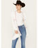 Image #1 - POL Women's Tiered Ditsy Print Long Sleeve Kimono, White, hi-res
