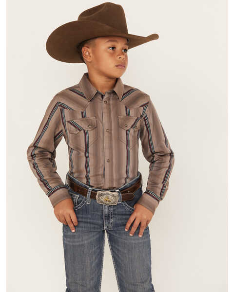 Image #1 - Cody James Boys' Moonshiner Stripe Long Sleeve Snap Shirt, Black, hi-res