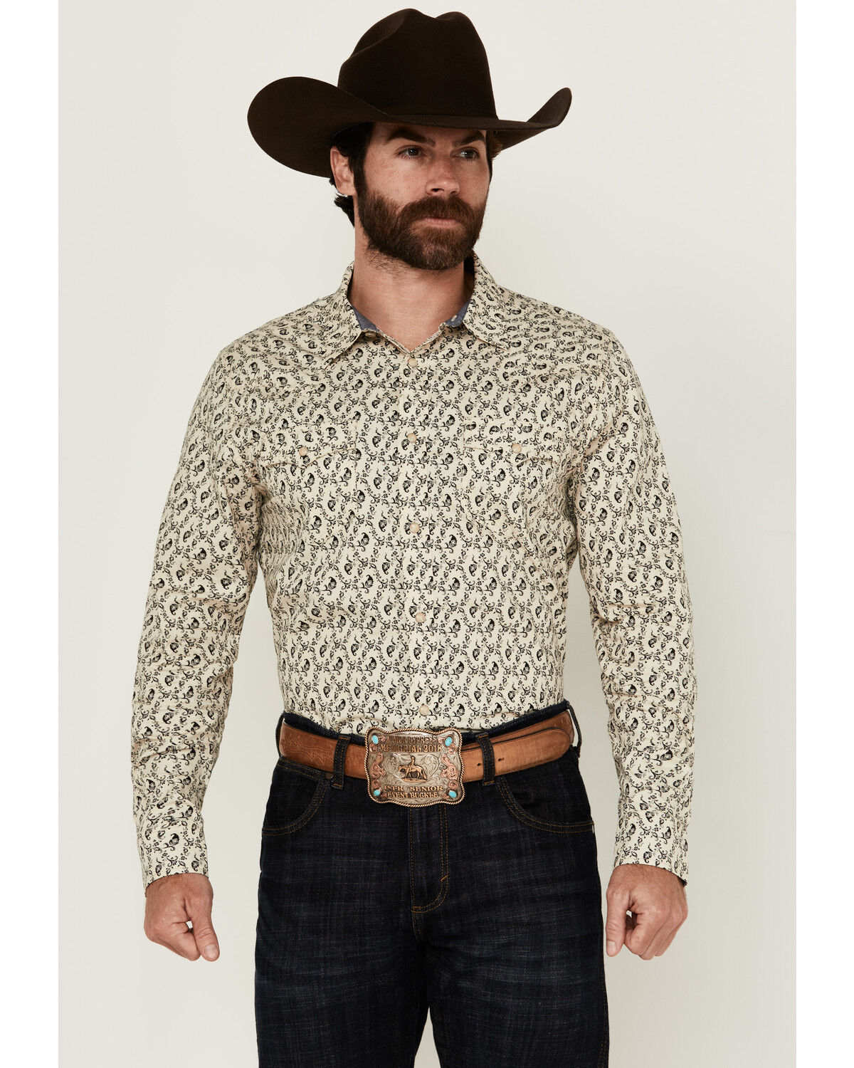 Image #1 - Cody James Men's Gravity Paisley Print Long Sleeve Snap Western Shirt - Tall, Cream, hi-res