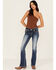 Image #3 - Miss Me Women's Medium Wash Mid Rise Cowhide Steer Head Pocket Bootcut Stretch Denim Jeans, Medium Wash, hi-res