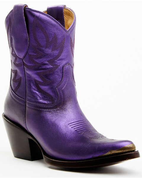 Idyllwind Women's Wheels Metallic Leather Booties - Pointed Toe, Purple, hi-res